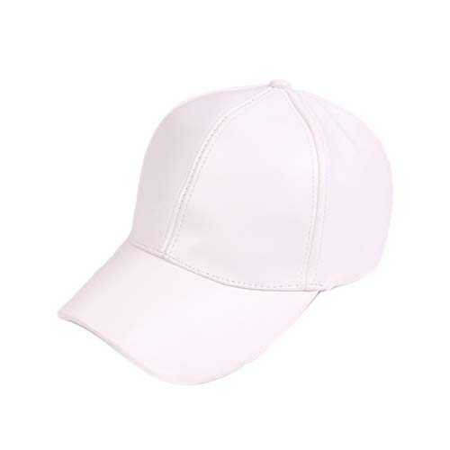 U2BUY Adjustable Baseball Cap Faux Leather Outdoor Sports Solid Sun Hat White