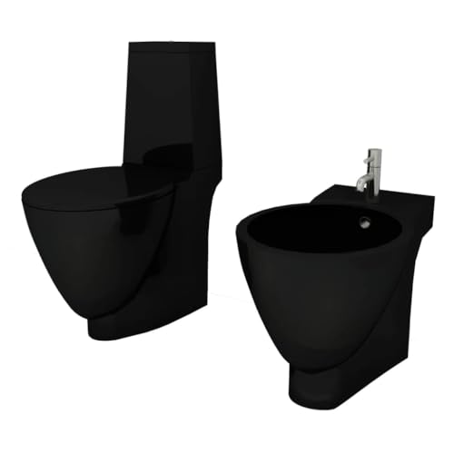 vidaXL Design Stand WC Bidet Bodenstehend Spülkasten Keramik Schwarz Toilette