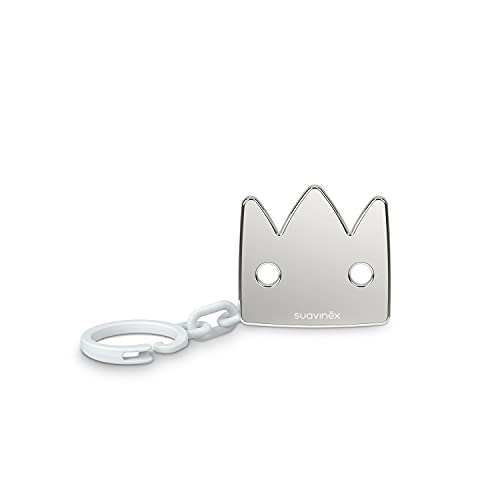 SUAVINEX Broche para Chupetes con Pinza para Bebés +0 Meses. Broche Joya Efecto Metalizado Plateado. Broche con Forma de Corona, Plateado