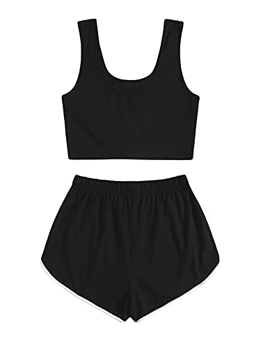 SweatyRocks Women's Casual Skeleton Skull Hand Tank Top and Track Shorts Set Black L - Image 3