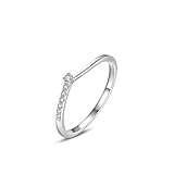 Anillo de mujer para el pulgar, anillos para mujer, dedo medio, apilable, diseño sencillo con diamante redondo de 0,1 quilates, oro blanco de 18 quilates, talla 65 (20,7)