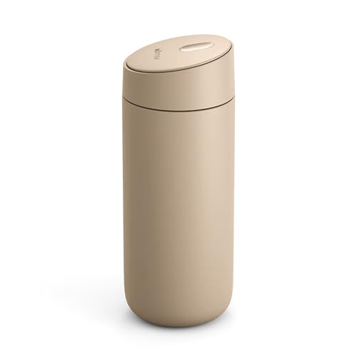 Fellow 16 oz Carter Slide Travel Mug – One-Handed Slide Lid, Vacuum Insulated Stainless Steel Tumbler with Ceramic Interior for Hot and Cold Drinks, Leak-Proof and Dishwasher Safe, Sand Dune