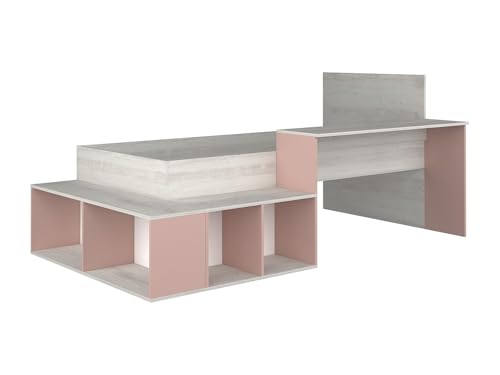 Trasman Quinn - Cama de 90 x 200 cm con escritorio y almacenamiento - pino/rosa viejo