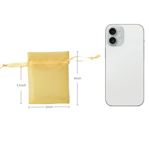 Image of QIANF 20 Pcs Gold Small Organza Bags 3X4 inch for Wedding Favors with Drawstring, Mini Mesh Gift Bags Jewelry Pouch for Candy Bridal Shower Party Favor Baby Shower Christmas