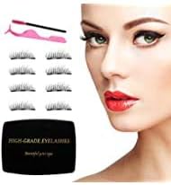 Magnetic Eyelashes Full Eye 3 Magnets Reusable False Eyelashes (2 Pairs / 8 PCS Lashes with Tweezers & Brush ) Easy Wear Best 3D Best Fake Eye Lashes, Natural Look No Glue Magnet Lashes