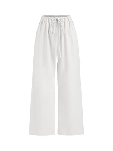 CIDER Linen Pants Women Wide Leg Cropped Palazzo Trousers Low Waist Knotted Loose Fit Cropped Pants - Main Image