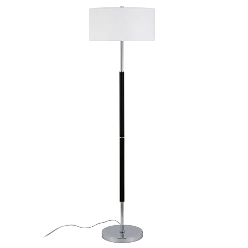 Image of Henn&Hart 2-Light Floor Lamp with Fabric Shade in Matte Black /Polished Nickel /White, Floor Lamp for Home Office, Bedroom, Living Room