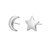 Pendientes de plata de ley, luna y estrellas, adecuados para niñas, mujeres y hombres, durabilidad dulce y fresca