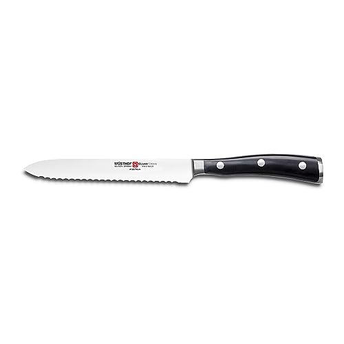 Wusthof Classic Ikon 5-Inch Serrated Utility Knife, Black