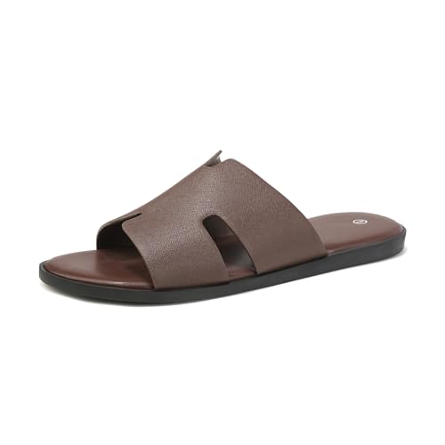 Summer Men Sandals for Leather, Comfortable Flats with Memory Foam Insole, Rubber Outsole Non-Slip Casual Fashion Slides2