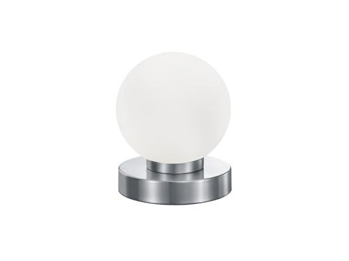 Petite lampe de table tactile - Hauteur : 15 cm - Boule en verre blanche - Base argentée