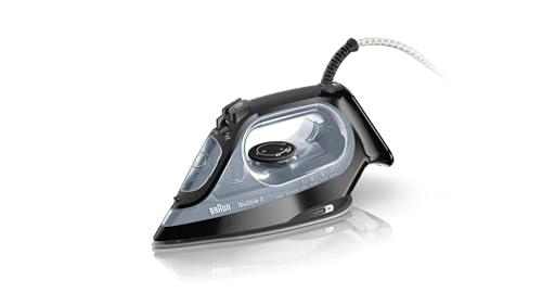 Braun TexStyle3 SI3055BK Ferro Da Stiro A Vapore, 5 Anni di Assistenza, Colpo Vapore 180g/min, Termostato Regolabile, Riscaldamento Rapido, Piastra Freeglide 3D Superceramic, Capacità 270ml, Nero