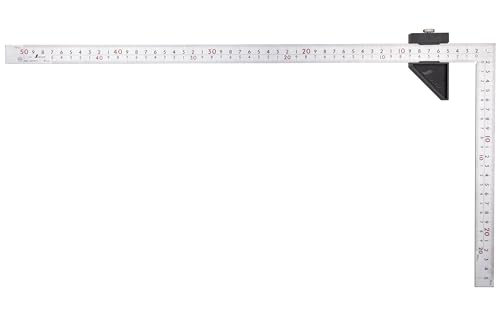 シンワ測定(Shinwa Sokutei) 曲尺 厚手広巾 シルバー 50cm 表裏同目 8段目盛 曲尺用ストッパー付 JIS 12443