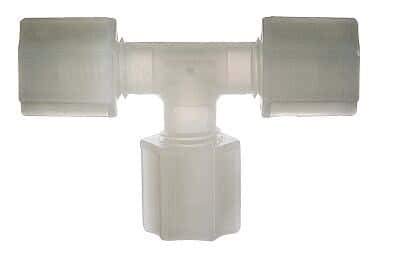 Accesorios de compresión Cole-Parmer, Union Tees, Kynar, 1/4" OD, 1-15/32", 1-1/32", 7/32"; 10 unidades