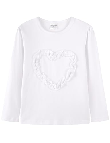 Image of Noomelfish Girls Ruffle Heart T-Shirts Cute Long Sleeve Tee Tops (4-12 Years)