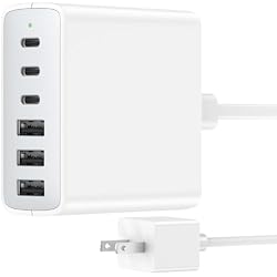 USB C Fast Charger Block, 100W 6 Ports Charging Station Hub for iPhone 16 15 14 13 Pro Max, iPad Pro Air Mini, Galaxy, for Air-pods 4, Pro 2, 25W PPS Type C Wall Charger with LED, 5ft Cord