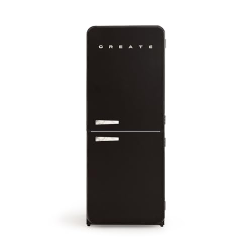 CREATE / RETRO FRIDGE COMBI 185 MARBLE/Frigorífico combi negro maneta mármol con congelador 401L / 190W, sistema No Frost, 3 estantes, 2 cajones, regulador temperatura, 70x65x185 cm