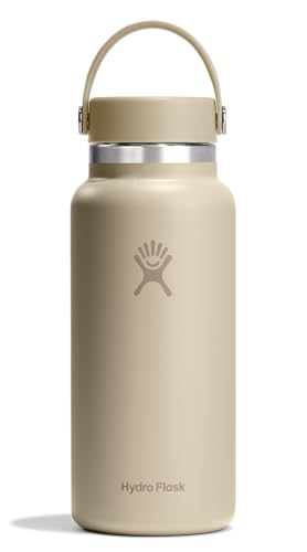 Image of Hydro Flask Water Bottle - Insulated Stainless Steel - Wide Mouth Flex Lid, Non Spill, Leakproof and Refillable in 32 Oz Oat Tan