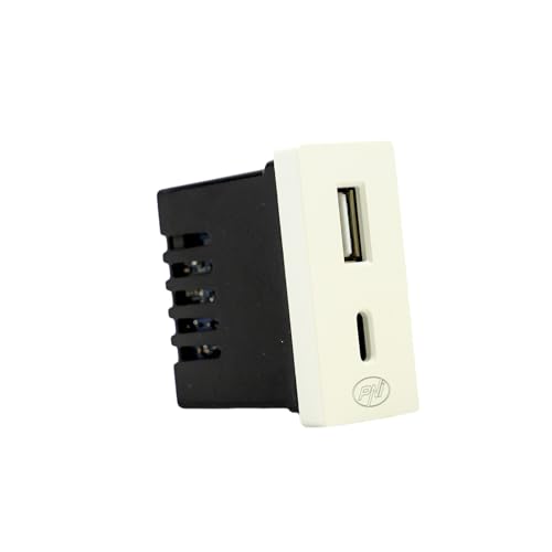 PNI UB30 Power Socket With USB-A and USB-C, 12V/9V/5V, Max. 20W, Modular, Type F 1/2, Flush Mounting, White, 48 X 41 X 24 mm