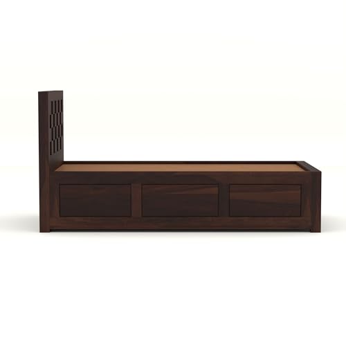 Image of Solid Sheesham Wood Single Size Bed with Box Storage for Bedroom Living Room Single Cot for Home Wooden Palang for Hotel (Walnut, Size 6 * 4)