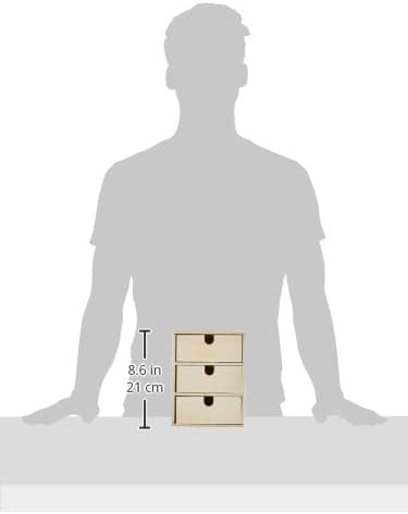 Rayher 62382000 Wooden Organizer with Pull-out Drawers, 3-Drawer Storage Box, Natural Wood, 21.5 x 14.5 x 16 cm