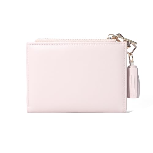Fashion Wallets Girls Cute Small Bow Wallet Aesthetic Card Holder Bifold Wallet Coin Purse Cash Pocket with Zipper for Women (Bi-Fold Wallet, Pink)3