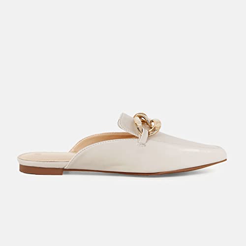 Image of Juliet Holy Womens Mules Flats Pointed Toe Backless Loafers Slip on Metal Chain Slides
