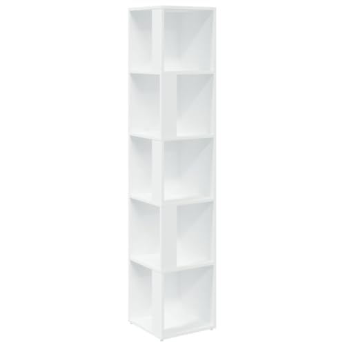vidaXL Armoire d'angle, Étagère avec 5 Compartiments, Buffet avec Rangement, Organisateur de Salon, Moderne, Blanc Bois d'Ingénierie