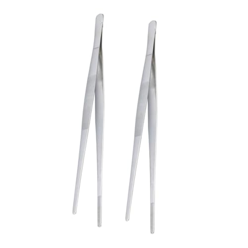 Abaodam 2pcs Stainless Steel Food Clips Rustproof Cooking Tongs for BBQ Steak Fishbone Practical Serving Tweezers for Grilling