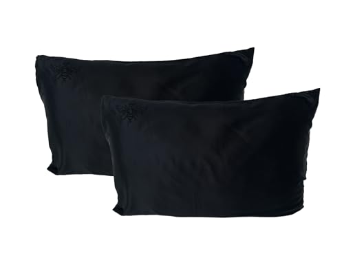 QUEEN BEE SILK - 2 Pack Silk Pillowcase for Hair and Skin - 22 Momme Mulberry Silk - Charmeuse Weave - Envelope Closure - Queen Size - Black
