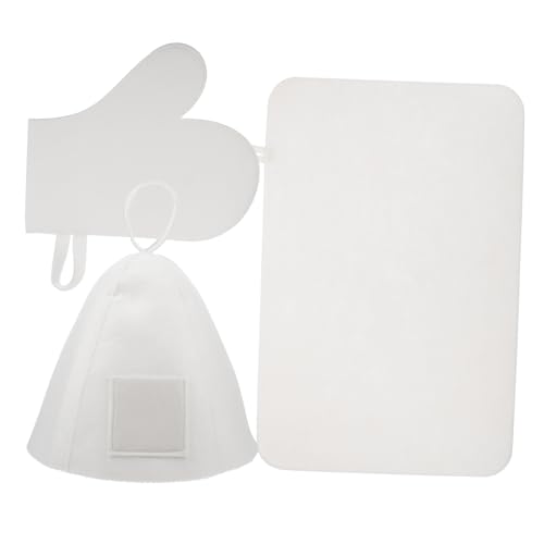 Holibanna Sauna Felt Hat and Glove Set White Sauna Hair Cap with Bath and Spa Accessories for Men and Women