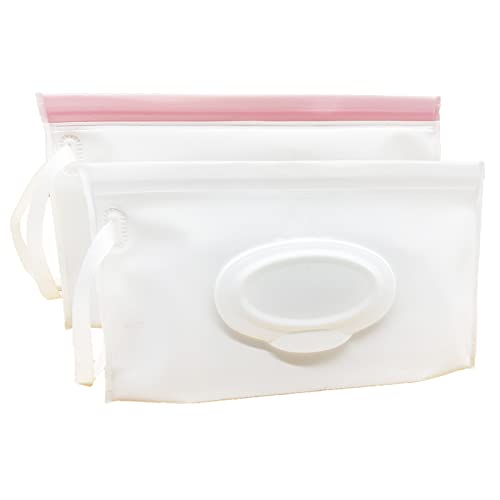 ULVBABI Paquete de 2 dispensadores portátiles de toallitas húmedas, bolsas reutilizables para la eliminación de pañales de bebé, soporte dispensador de embrague personal recargable (blanco leche)