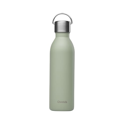 Qwetch - Bouteille Isotherme Active Vert Tilleul 600ml - Gourde avec Anse Inox Recyclé - 24h Froid et 12h Chaud - Etanche & Compacte