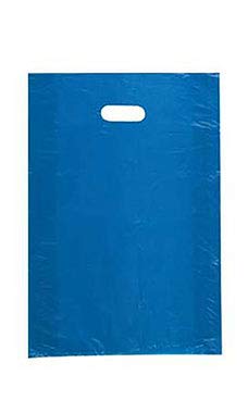 Medium High Density Blue Plastic Merchandise Bags - 12”W x 3”D x 18”H - Case of 1000