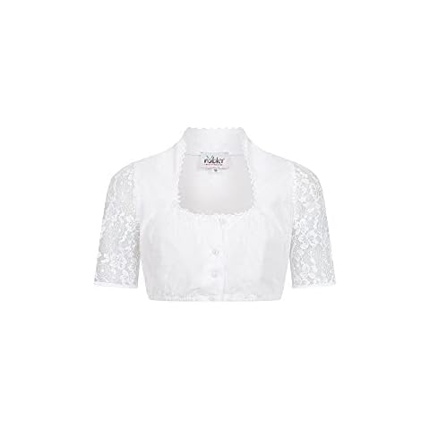 Nübler Dirndlbluse Damen - Kurzarm Trachtenbluse Damen Spitze mit Rundhalsausschnitt im Landhaus Stil - Moderne bayrische Tracht, Dirndl Bluse ELLI Weiß Gr. 42 Cover