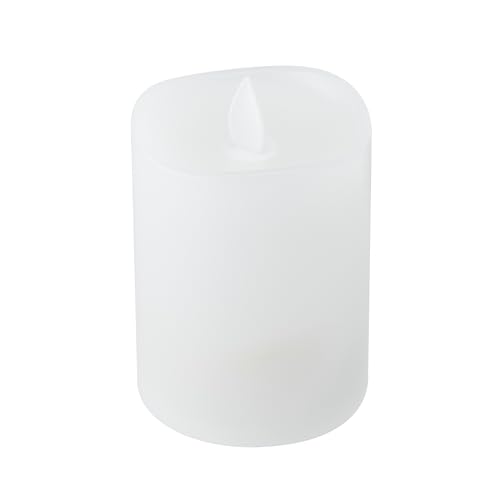 Image of Mikasa LED Wax Pillar Candle 3 x 4 Inch White Flameless Candle with Dancing Flame Effect - Battery Operated with 5-Hour Timer for Home Decor and Table Ambiance