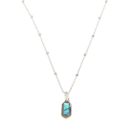 Collier Pendule Labradorite pendentif en pierre naturelle véritable chaîne Argent 925