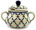 Polmedia Polish Pottery Sugar Bowl 11 oz - Garden Lattice Pattern Handmade in Boleslawiec Poland by Ceramika Artystyczna + Certificate of Authenticity