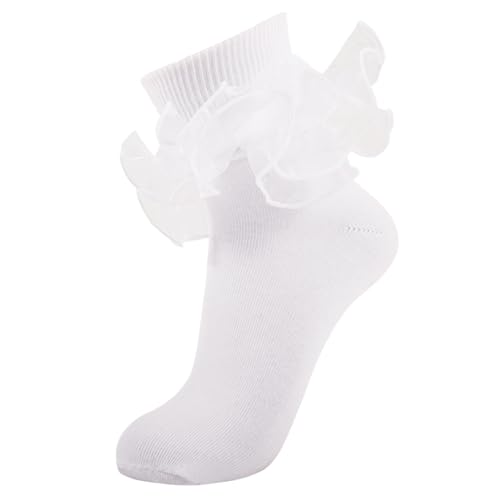 Women Big Ruffle Ankle Socks Adult Double Lace Frilly Socks Fold Cuff Cotton Ruffled Dress Crew Bobby Bride Sock