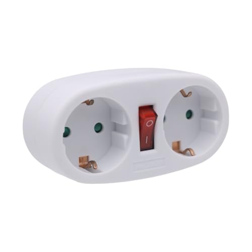 Enchufe Doble Schuko Blanco con Interruptor, 16A 250V, Máx. 3680W (Blanco)