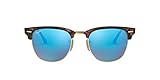 Ray-Ban RB3016 Clubmaster Square Sunglasses, Sand Havana On Gold/Grey Mirror Blue, 49 mm