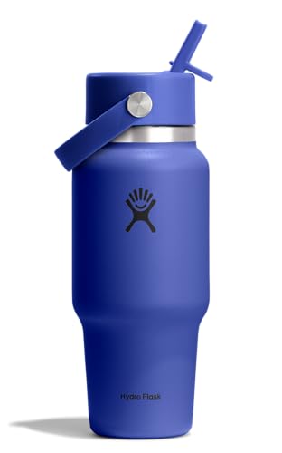 Hydro Flask Travel Water Bottle - Insulated Stainless Steel - Wide Straw Lid, Non Spill, Leakproof in 24 Oz Capri Blue