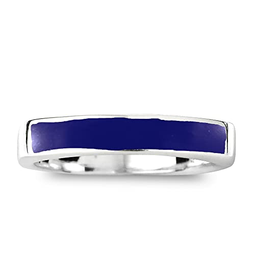 AeraVida Rectangular Bar Simulated Blue Lapis-Lazuli Inlay .925 Sterling Silver Ring | Classic Wedding Rings For Women | Casual Comfort Fit Silver Rings for Women