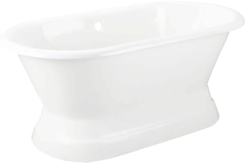 Signature Hardware 474942 Henley 66" Cast Iron Soaking Pedestal Tub with Rolled Rim and Drain Kit - White/Chrome Drain