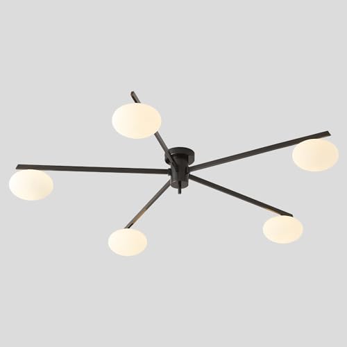 Plafonnier Sputnik moderne du milieu du siècle à 5 lumières en verre vintage MCL05-BK