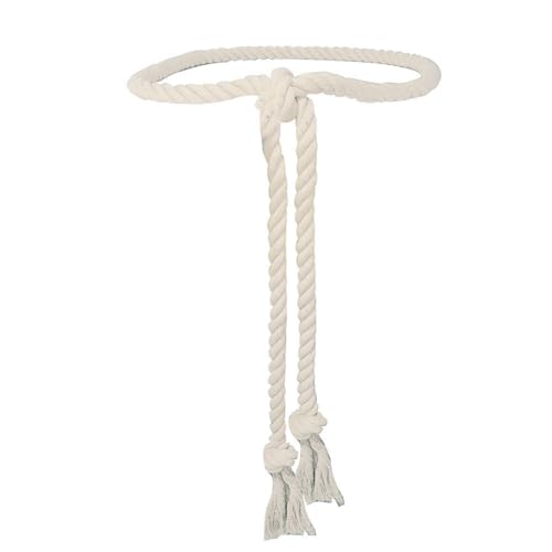NONGFUGE Simple White Natural Cotton long Waist Rope Tie Bathrobe Belt Bohemian Boho Medieval Plus Size For Women Beach Dress Pants with Tassels Braided Woven