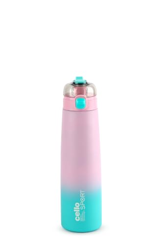 Image of CELLO Nova Hot and Cold Stainless Steel Flask for Office 1000 ml Pink | Double Wall Vacuum Insulated Spill Proof Leak Proof Stylish Easy Press Open Sipper Water Bottle for College Gym Travel & Biking