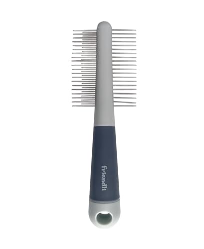 Friendli 2-Sided Dog Grooming Comb, Fine and Wide Teeth for Detangling and Shedding