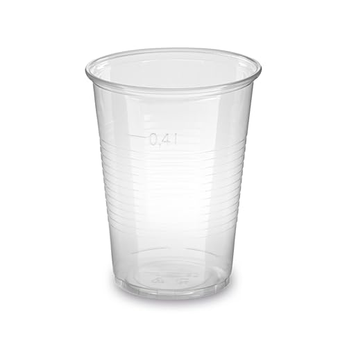 Vasos de plástico LogiPack GeRo: vasos con marca de calibración de 0,4 l | Vasos desechables de plástico duro (PP), transparentes | Vasos para cerveza y fiestas: vasos de plástico, 200 unidades.