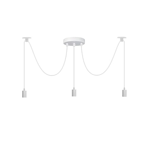 LEDSone Suspension moderne à 3 têtes en forme d'araignée avec support de bulbe en métal blanc et câble réglable, base E27, lampe pendentif pour salon,...
